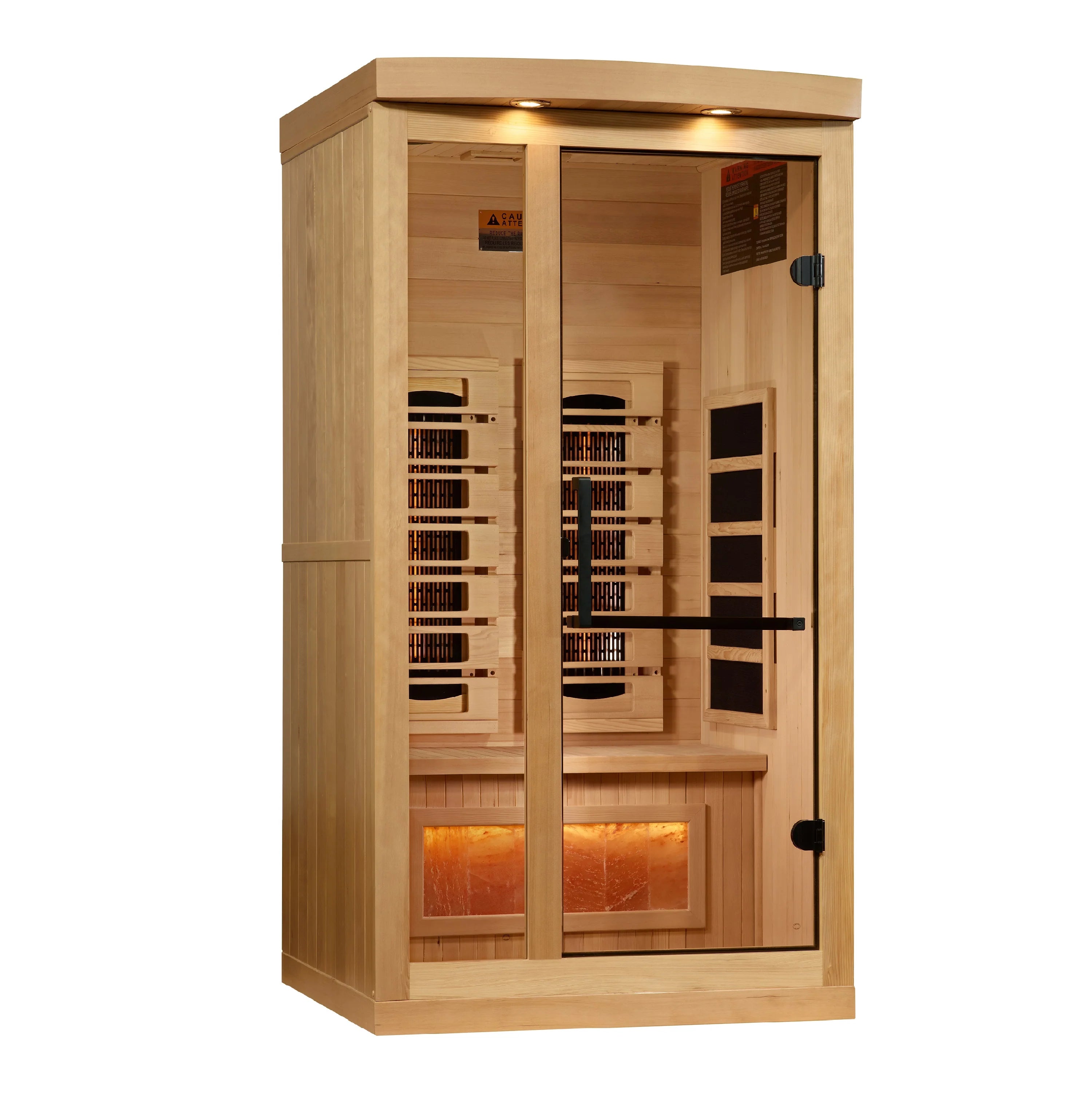 Golden Designs 1-Person Full Spectrum PureTech™ Near Zero EMF FAR Infrared Sauna with Himalayan Salt Bar