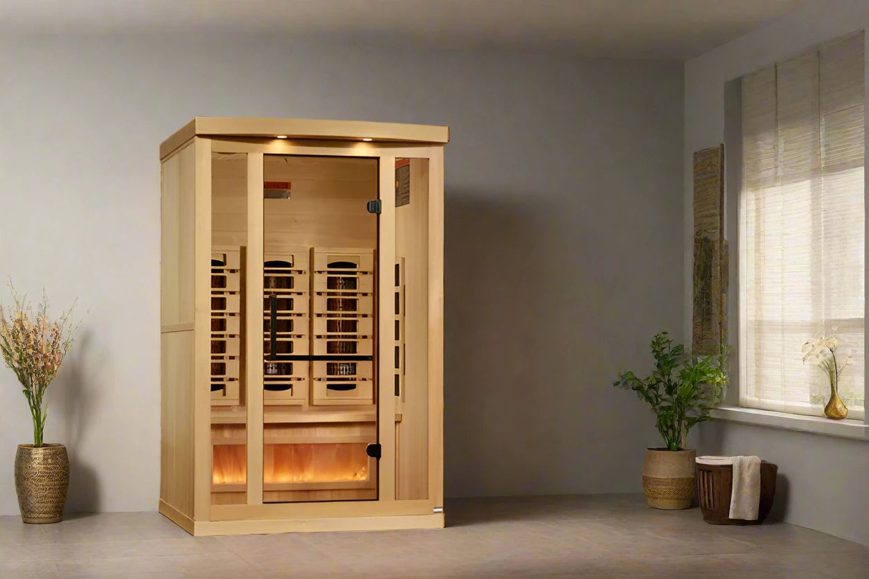 Golden Designs 2-Person Full Spectrum PureTech™ Near Zero EMF FAR Infrared Sauna with Himalayan Salt Bar