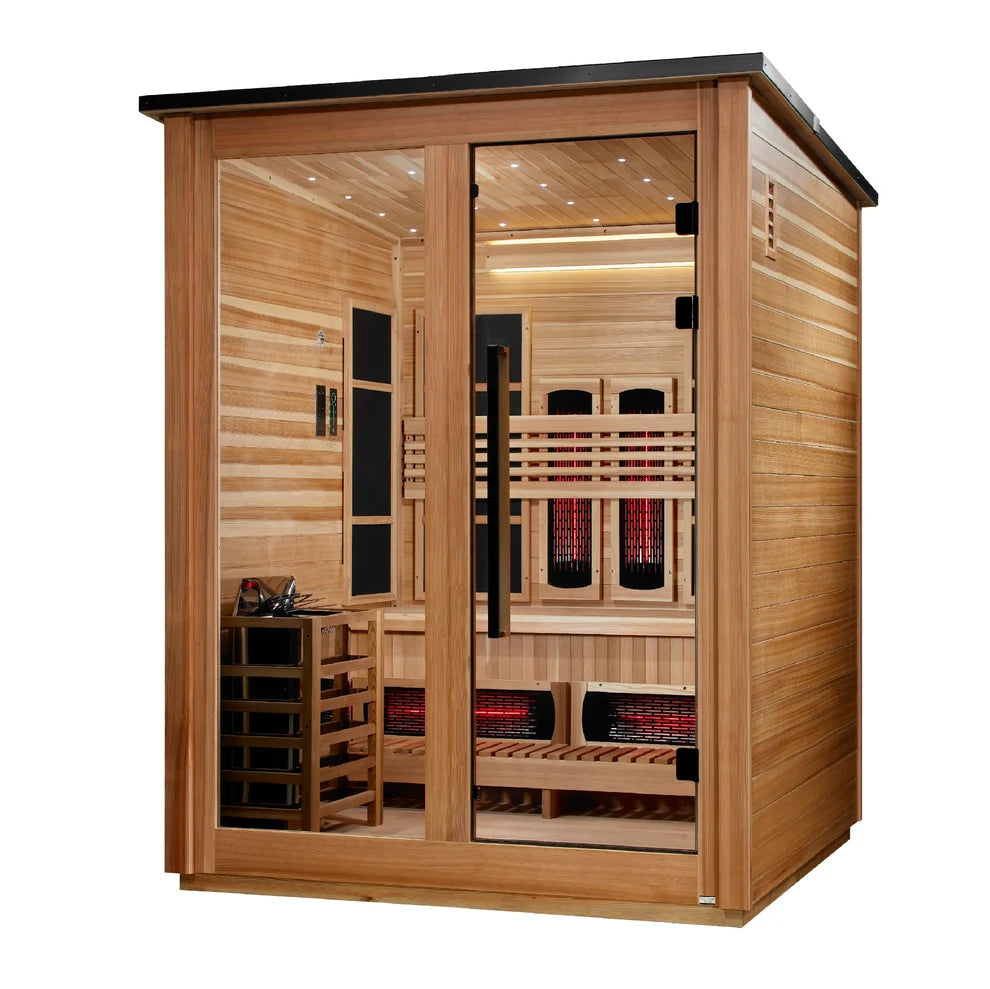 Golden Designs Loviisa 3-Person, Pacific Cedar Barn Hybrid (PureTech™ Full Spectrum IR or Traditional Stove) Outdoor Sauna
