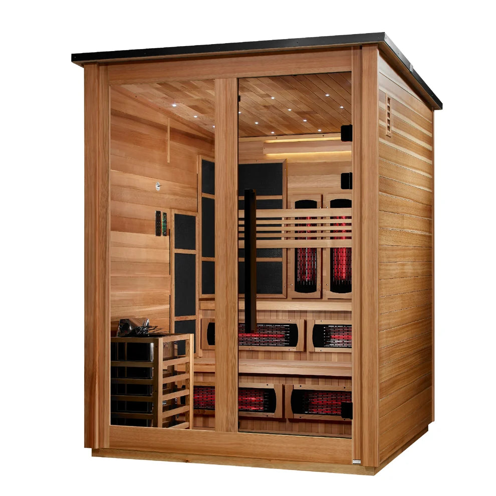Golden Designs Kaskinen 6-Person, Pacific Cedar Barn Hybrid (PureTech™ Full Spectrum IR or Traditional Stove) Outdoor Sauna