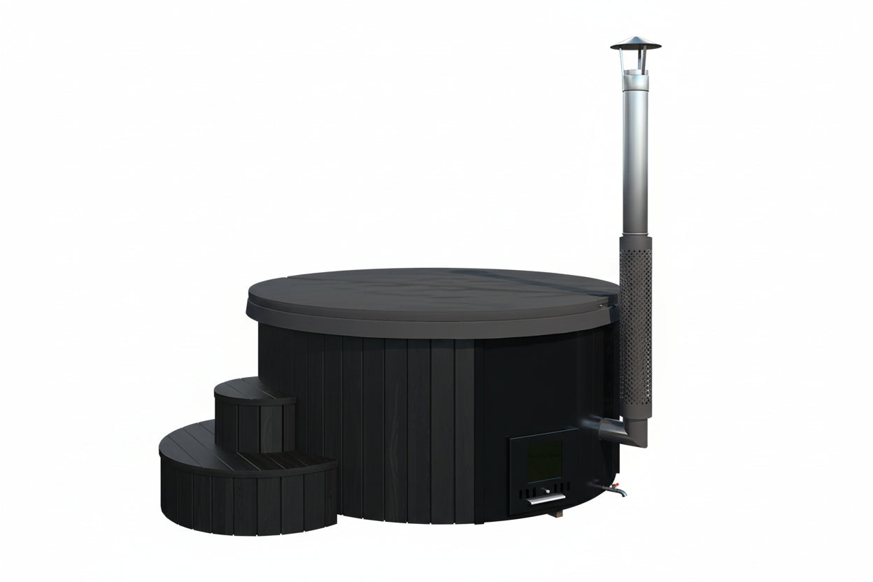 SaunaLife Model S4B 6-Person Wood-Burning Black Hot Tub