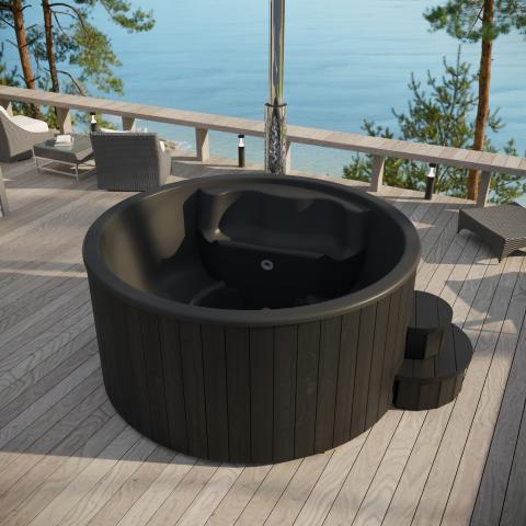 SaunaLife Model S4B 6-Person Wood-Burning Black Hot Tub