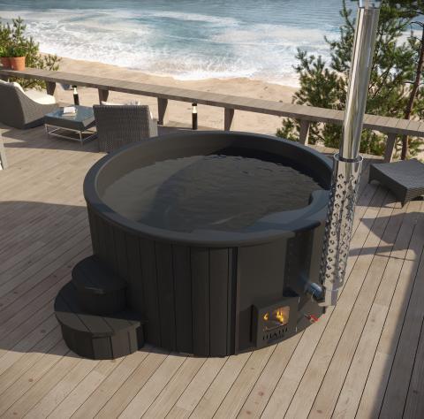 SaunaLife Model S4B 6-Person Wood-Burning Black Hot Tub