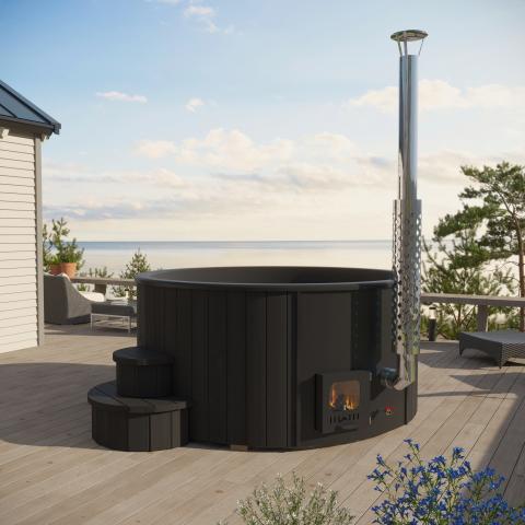 SaunaLife Model S4B 6-Person Wood-Burning Black Hot Tub