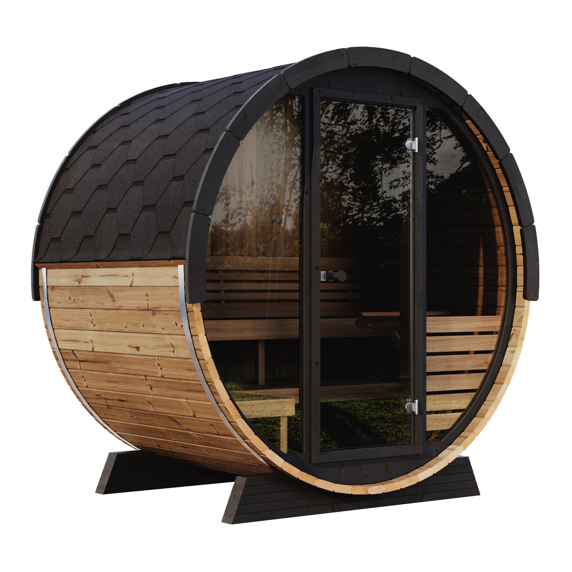 SaunaLife Model EE6G 4-Person Sauna Barrel — Full Glass Front