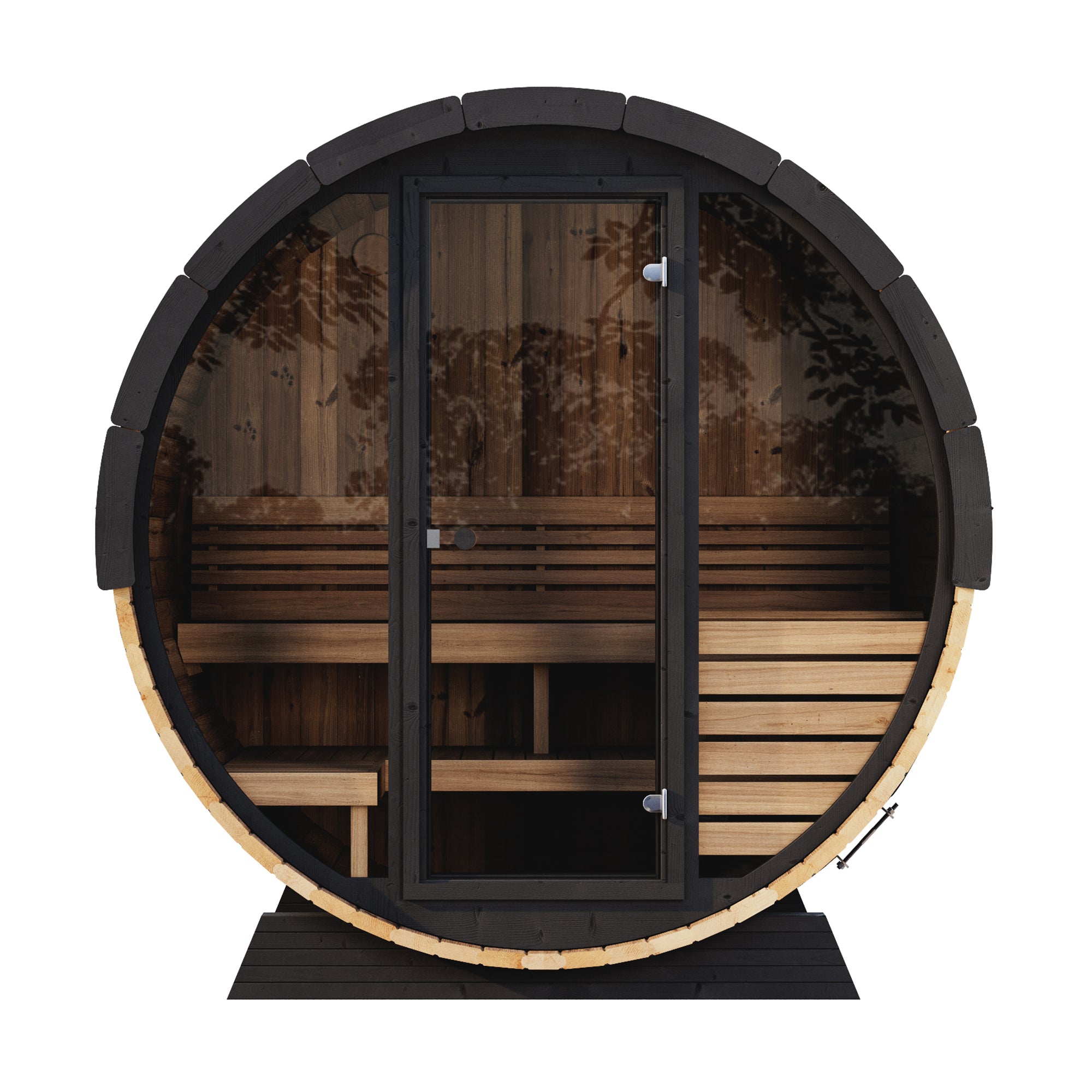 SaunaLife Model EE6G 4-Person Sauna Barrel — Full Glass Front