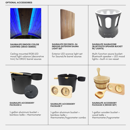 SaunaLife Model EE8G 6-Person Sauna Barrel — Full Glass Front