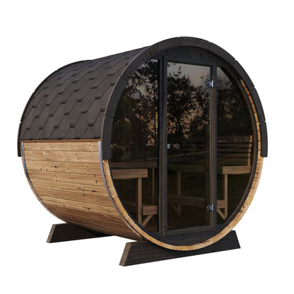 SaunaLife Model EE8G 6-Person Sauna Barrel — Full Glass Front