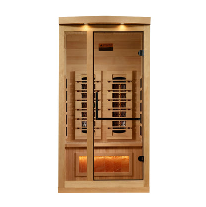 Golden Designs 1-Person Full Spectrum PureTech™ Near Zero EMF FAR Infrared Sauna with Himalayan Salt Bar