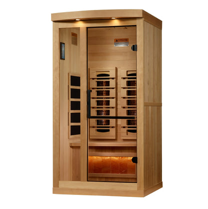 Golden Designs 1-Person Full Spectrum PureTech™ Near Zero EMF FAR Infrared Sauna with Himalayan Salt Bar