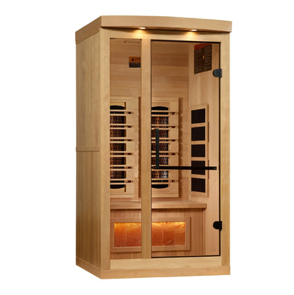 Golden Designs 1-Person Full Spectrum PureTech™ Near Zero EMF FAR Infrared Sauna with Himalayan Salt Bar