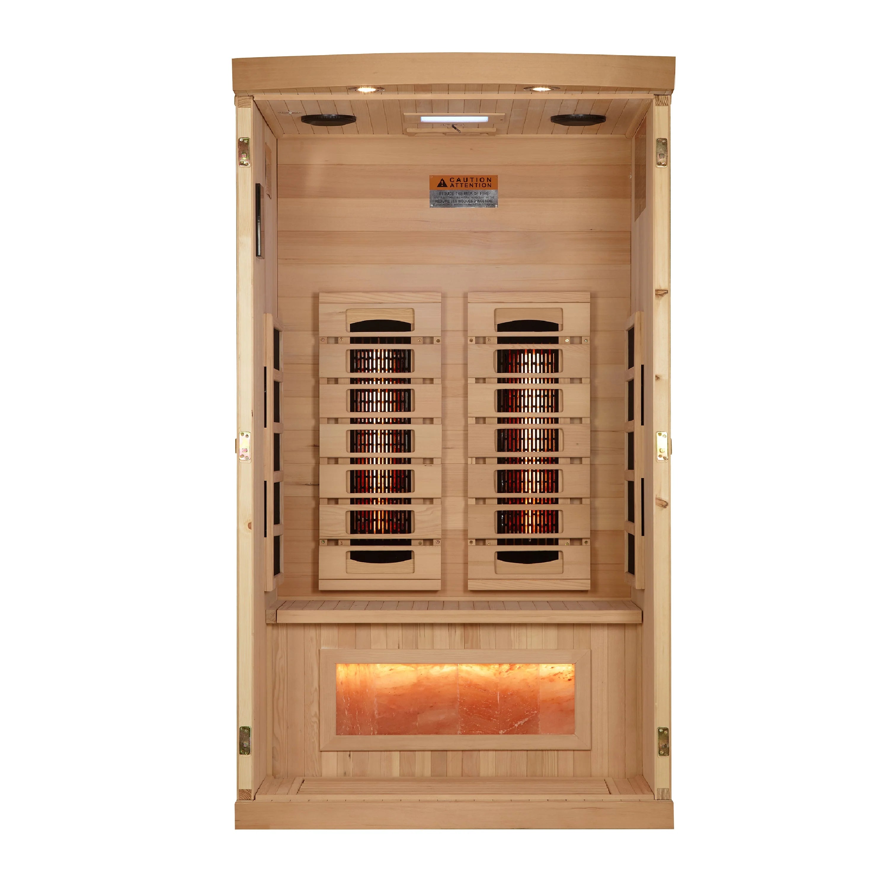 Golden Designs 1-Person Full Spectrum PureTech™ Near Zero EMF FAR Infrared Sauna with Himalayan Salt Bar