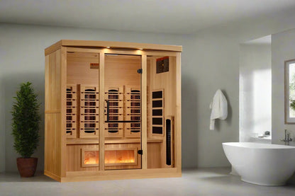 Golden Designs 4-Person Full Spectrum PureTech™ Near Zero EMF FAR Infrared Sauna with Himalayan Salt Bar