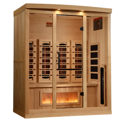 Golden Designs 4-Person Full Spectrum PureTech™ Near Zero EMF FAR Infrared Sauna with Himalayan Salt Bar