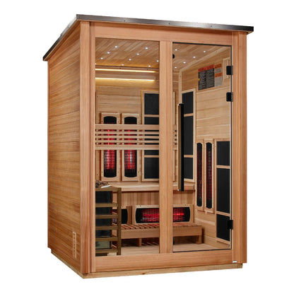 Golden Designs Loviisa 3-Person, Pacific Cedar Barn Hybrid (PureTech™ Full Spectrum IR or Traditional Stove) Outdoor Sauna