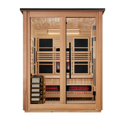 Golden Designs Loviisa 3-Person, Pacific Cedar Barn Hybrid (PureTech™ Full Spectrum IR or Traditional Stove) Outdoor Sauna