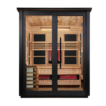 Golden Designs Loviisa 3-Person, 2 Tone Barn Hybrid (PureTech™ Full Spectrum IR or Traditional Stove) Outdoor Sauna
