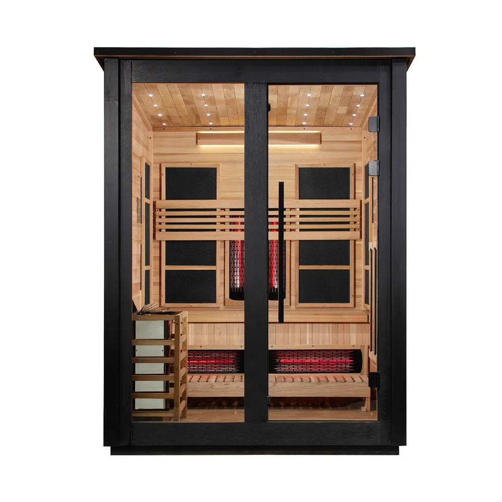 Golden Designs Loviisa 3-Person, Black Barn Hybrid (PureTech™ Full Spectrum IR or Traditional Stove) Outdoor Sauna