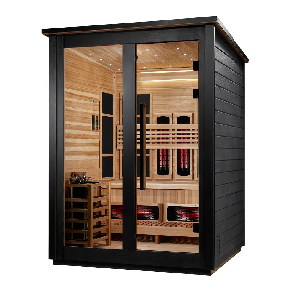 Golden Designs Loviisa 3-Person, Black Barn Hybrid (PureTech™ Full Spectrum IR or Traditional Stove) Outdoor Sauna