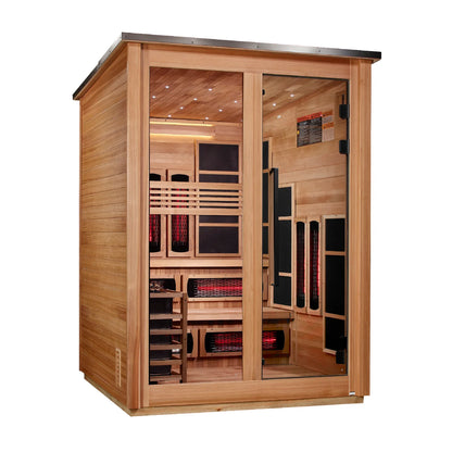 Golden Designs Kaskinen 6-Person, Pacific Cedar Barn Hybrid (PureTech™ Full Spectrum IR or Traditional Stove) Outdoor Sauna