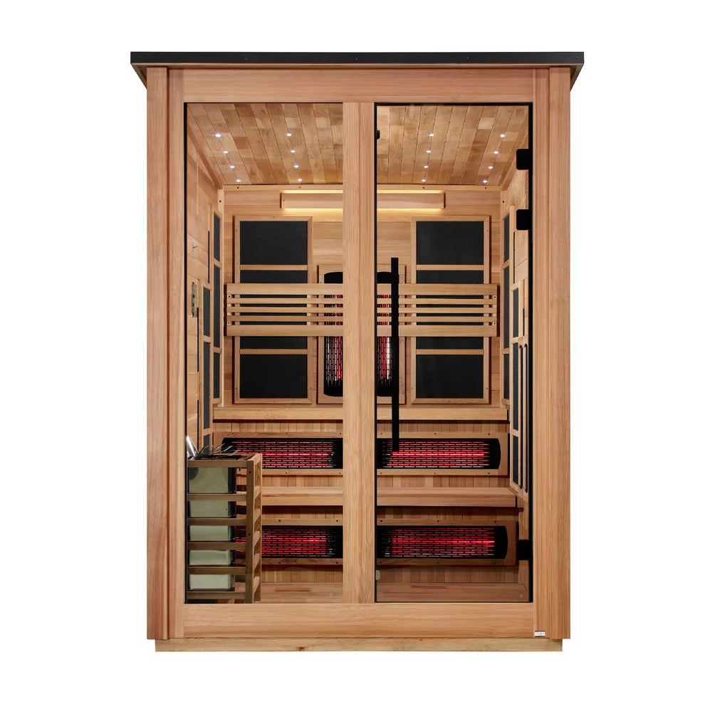 Golden Designs Kaskinen 6-Person, Pacific Cedar Barn Hybrid (PureTech™ Full Spectrum IR or Traditional Stove) Outdoor Sauna
