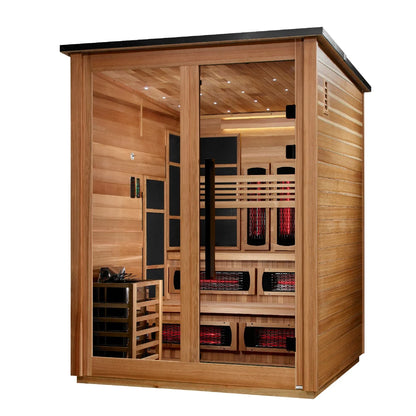 Golden Designs Kaskinen 6-Person, Pacific Cedar Barn Hybrid (PureTech™ Full Spectrum IR or Traditional Stove) Outdoor Sauna