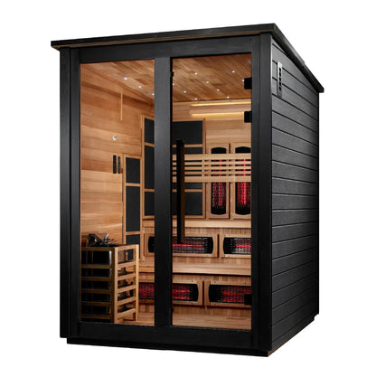 Golden Designs Kaskinen 6-Person, Black Barn Hybrid (PureTech™ Full Spectrum IR or Traditional Stove) Outdoor Sauna