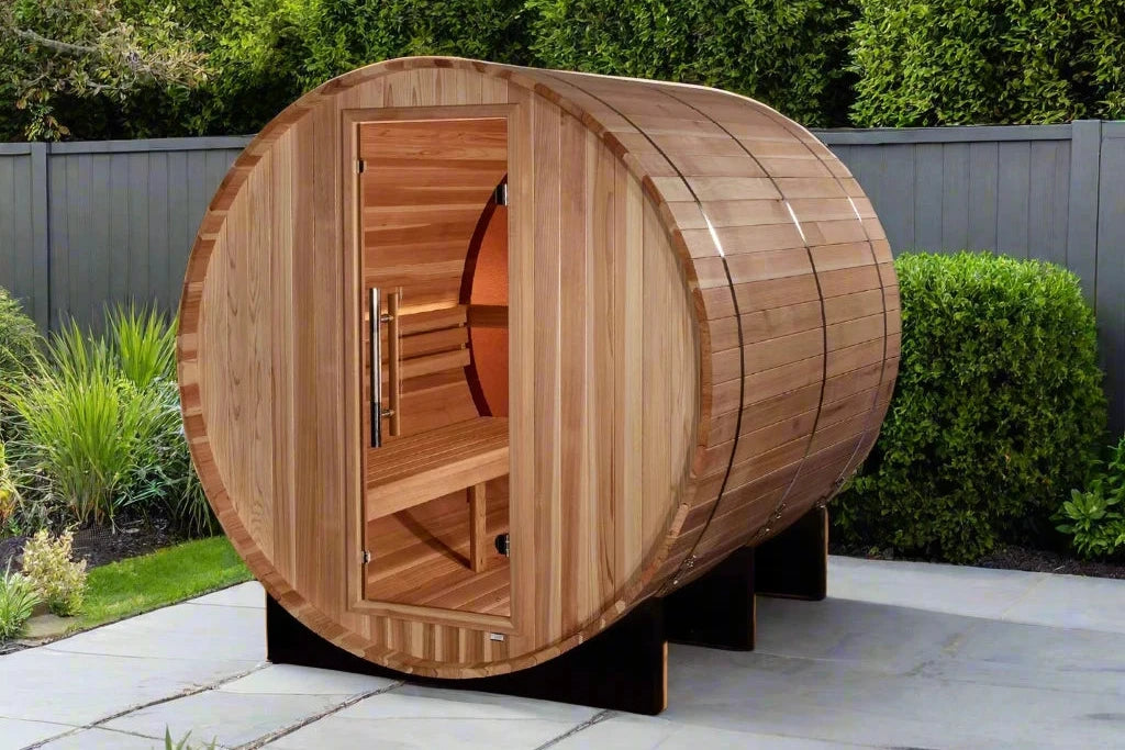Golden Designs Zurich 4-Person Traditional Barrel Sauna with Bronze Privacy View