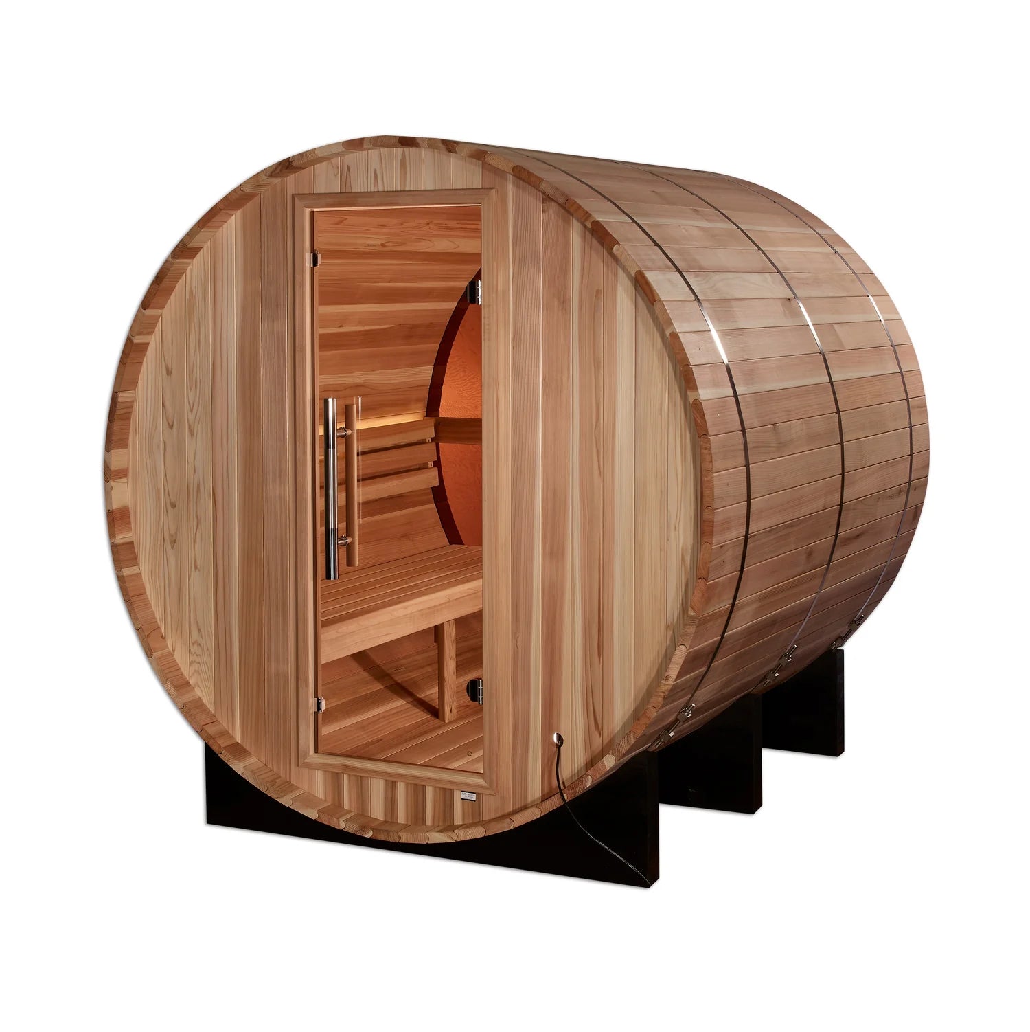 Golden Designs Zurich 4-Person Traditional Barrel Sauna with Bronze Privacy View
