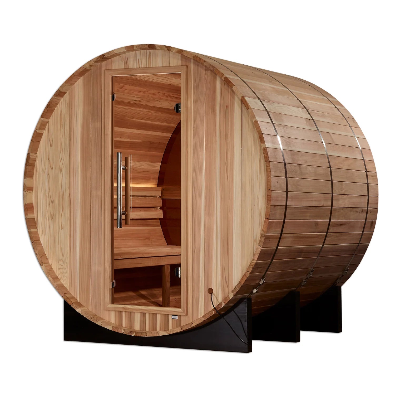 Golden Designs Zurich 4-Person Traditional Barrel Sauna with Bronze Privacy View