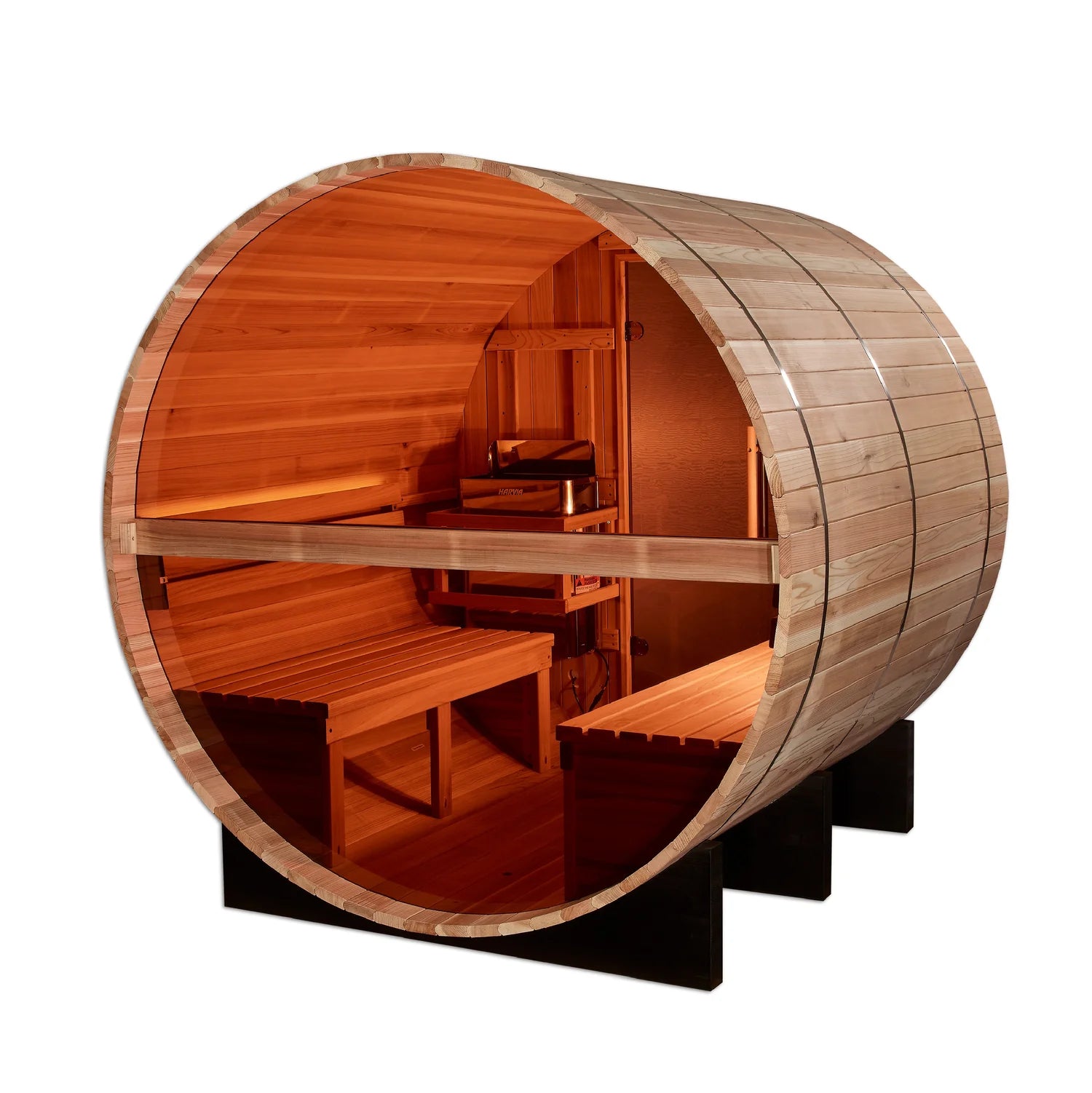 Golden Designs Zurich 4-Person Traditional Barrel Sauna with Bronze Privacy View