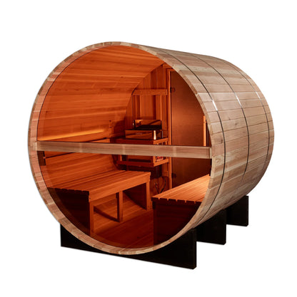Golden Designs Zurich 4-Person Traditional Barrel Sauna with Bronze Privacy View