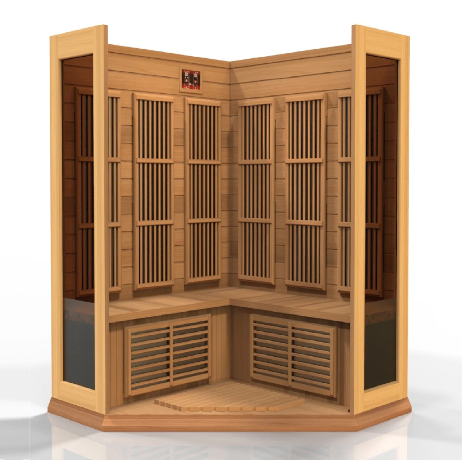 Maxxus 3-Person Corner Near Zero EMF FAR Infrared Sauna Canadian Red Cedar