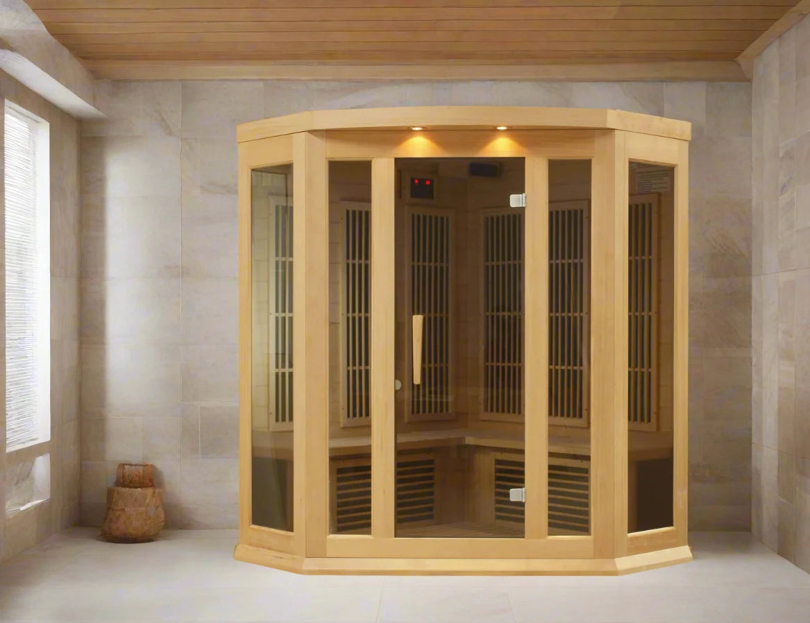 Maxxus 3-Person Corner Low EMF FAR Infrared Sauna Canadian Hemlock