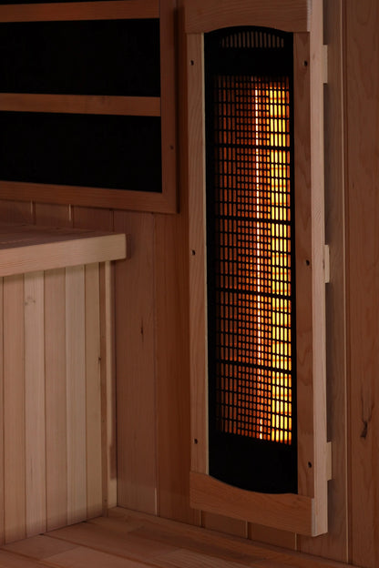 Golden Designs 3-Person Corner Full Spectrum PureTech™ Near Zero EMF FAR Infrared Sauna with Himalayan Salt Bar
