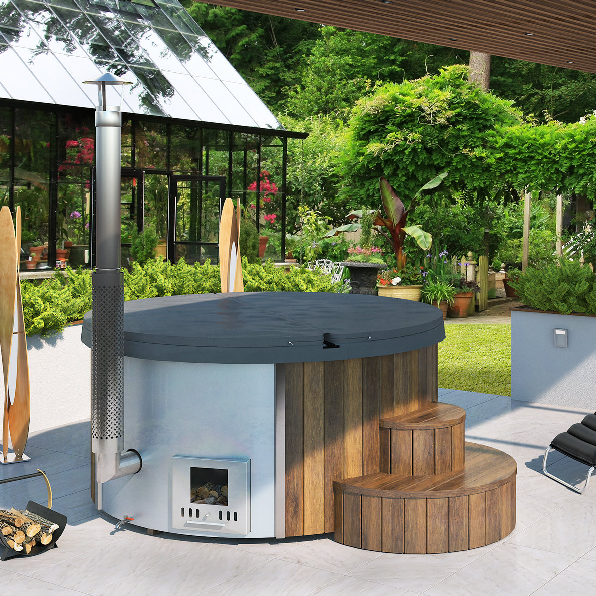 SaunaLife Model S4N 6-Person Wood-Burning Natural Hot Tub