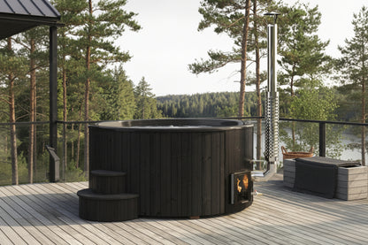 SaunaLife Model S6B 7-Person Wood-Burning Black Hot Tub