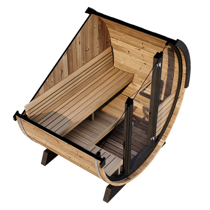 SaunaLife Model EE6G 4-Person Sauna Barrel — Full Glass Front