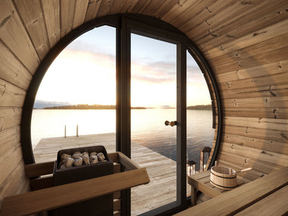 SaunaLife Model EE6G 4-Person Sauna Barrel — Full Glass Front